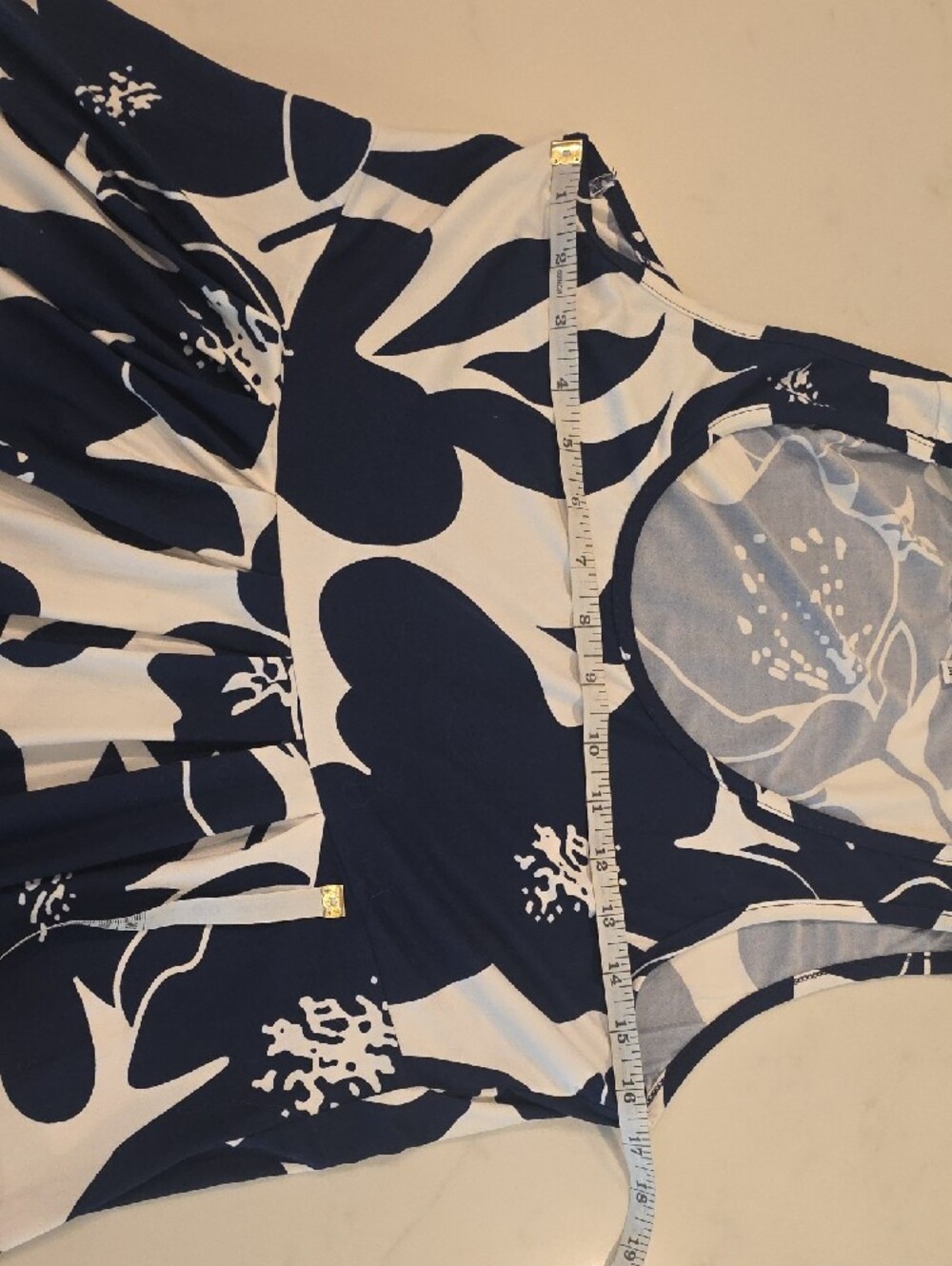 Navy and White Floral A-Line Tank Dress - Picture 4 of 7